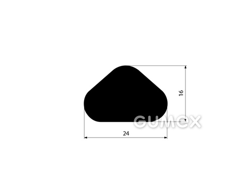 Gumový profil trojuholníkový, 16x24mm, 70°ShA, EPDM, -40°C/+100°C, čierny